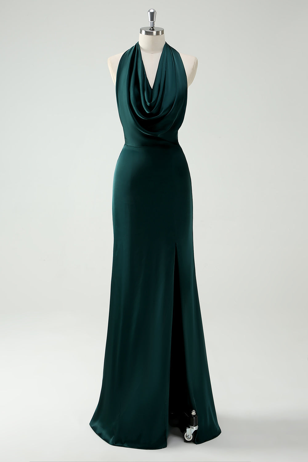 Zapakasa Women Halter Neck Pine Green Bridesmaid Dress Mermaid Long Wedding Party Dress with Slit Zapakasa Women Halter Neck Pine Green Bridesmaid Dress Mermaid Long Wedding Party Dress with Slit