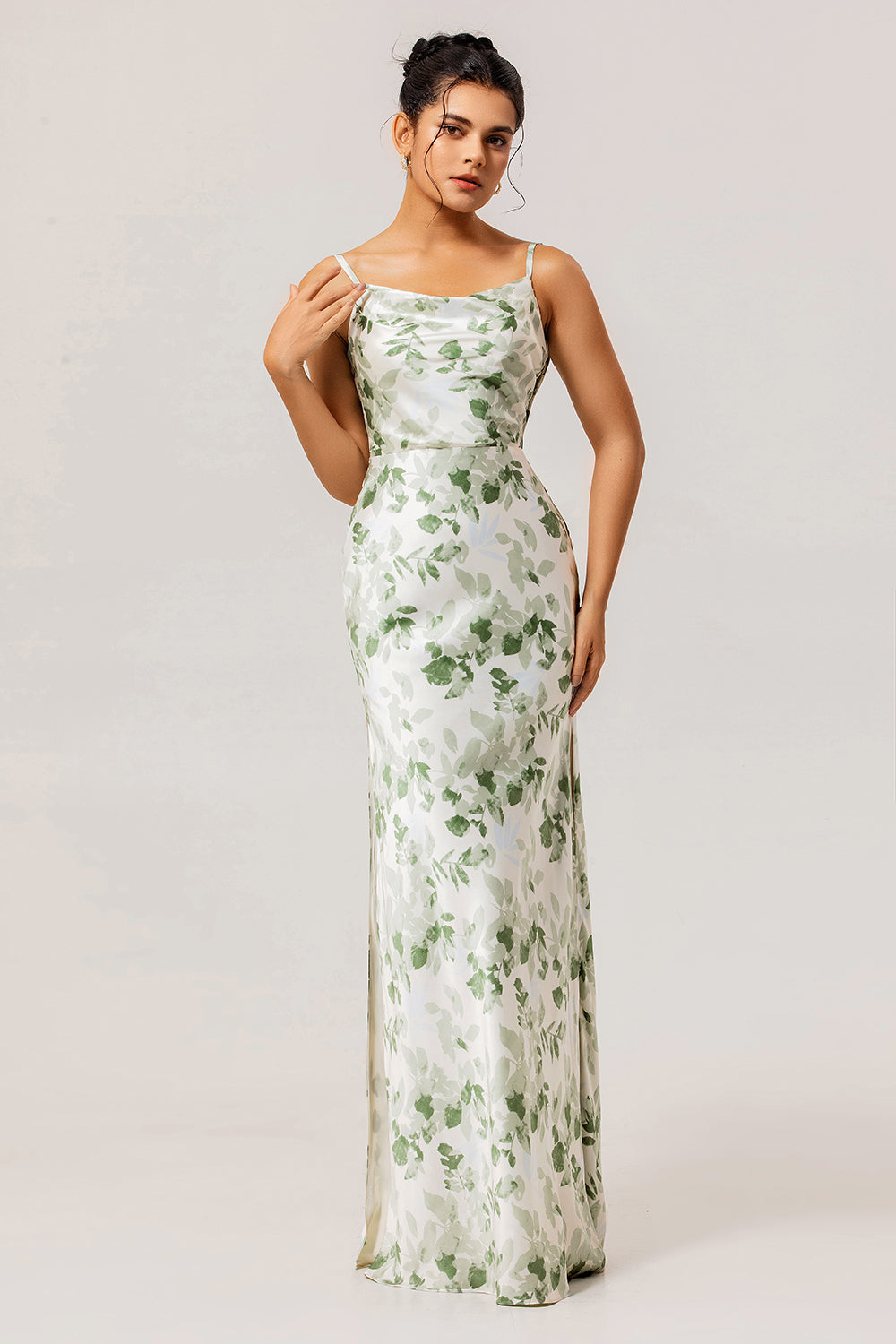 Zapaka Women Green Floral Bridesmaid Dress Sheath Cowl Neck Printed Spaghetti Straps Wedding Guest Dress, Green Flower / US14 Zapaka Women Green Floral Bridesmaid Dress Sheath Cowl Neck Printed Spaghetti Straps Wedding Guest Dress, Green Flower / US14