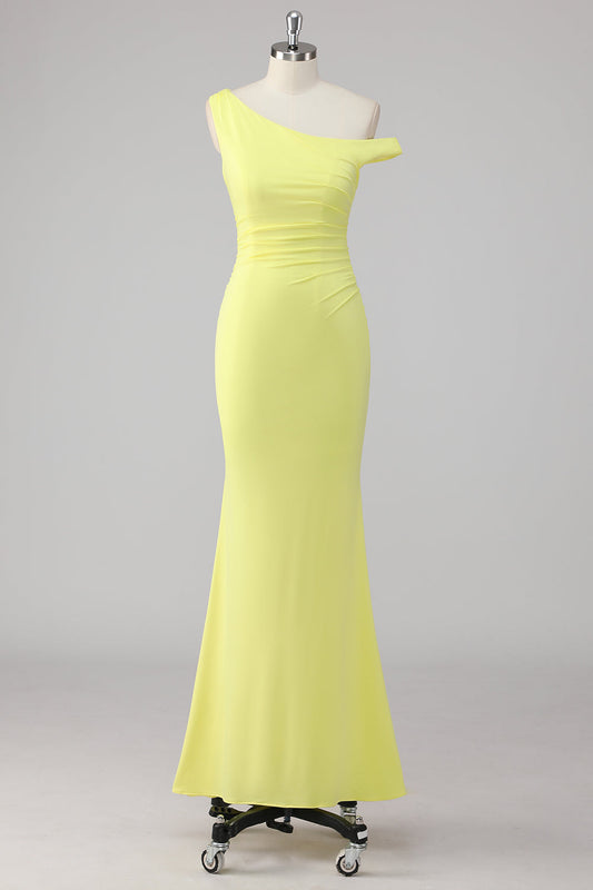 Simple Mermaid One Shoulder Lemon Long Formal Dress