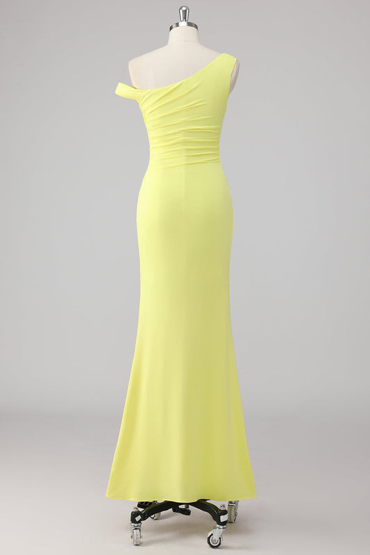Simple Mermaid One Shoulder Lemon Long Formal Dress
