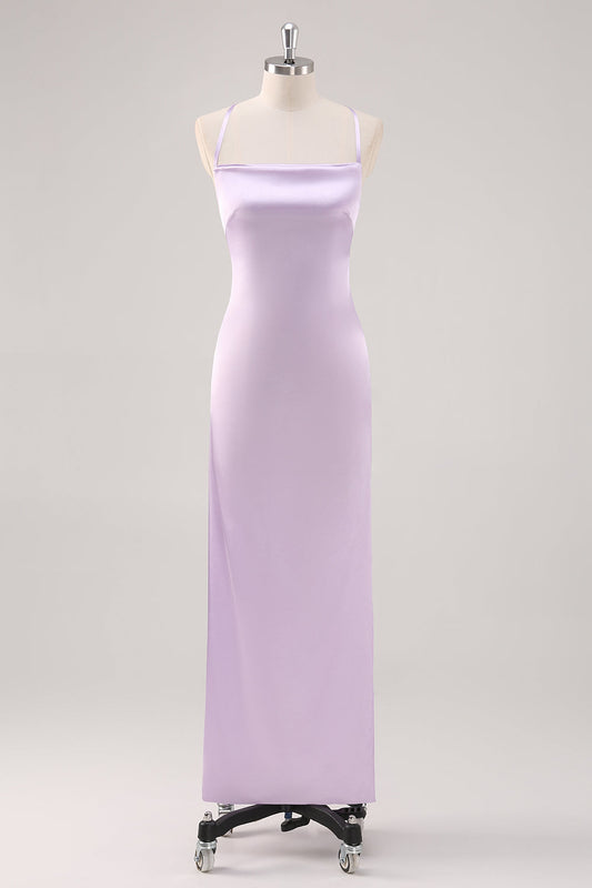 Simple Lilac Sheath Lace-Up Back Formal Dress