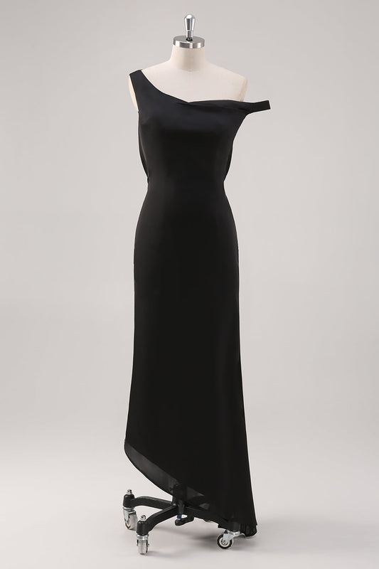 Black Cold Shoulder Sheath Asymmetrical Formal Dress