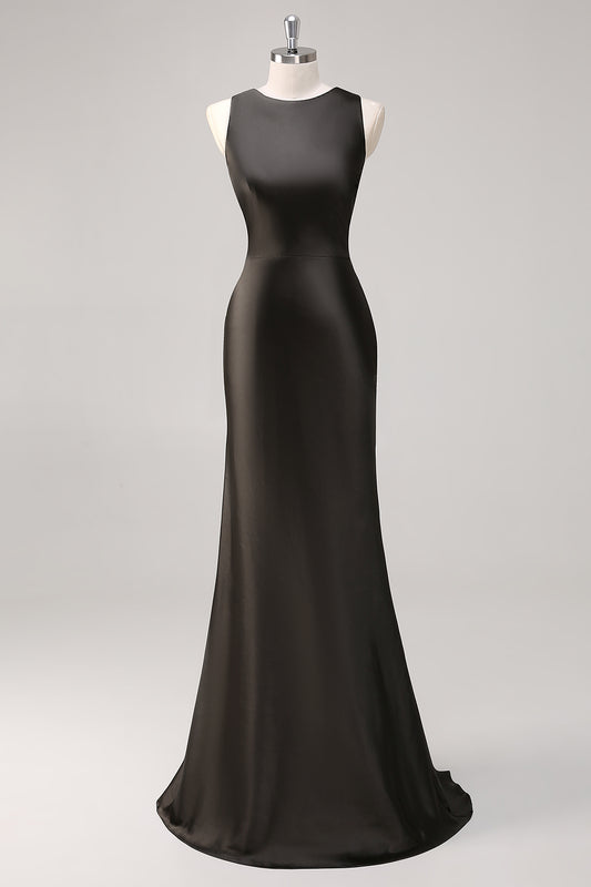 Scoop Dark Grey Sheath Sleeveless Long Formal Dress