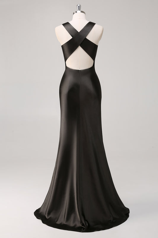 Scoop Dark Grey Sheath Sleeveless Long Formal Dress