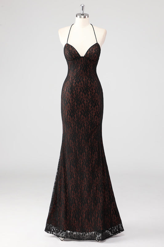 Black Spaghetti Straps Spaghetti Straps Formal Dress Lace Sheah Evening Dress