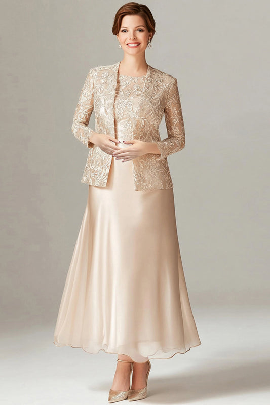 A-Line Champagne 2-Piece Mother of the Bride Dress