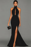 Zapaka Black Halter Top Maxi Black Tie Dress Mermaid Keyhole Satin Formal Wedding Guest Dress Zapaka Black Halter Top Maxi Black Tie Dress Mermaid Keyhole Satin Formal Wedding Guest Dress