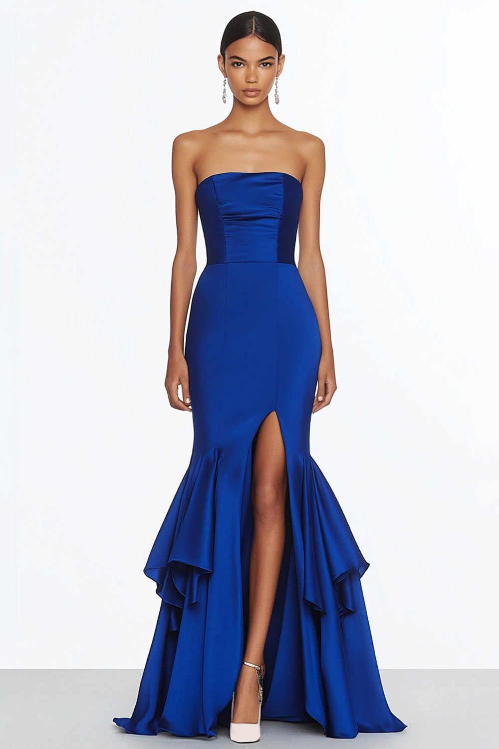 Mermaid Strapless Royal Blue Satin Long Formal Dress with Slit Mermaid Strapless Royal Blue Satin Long Formal Dress with Slit