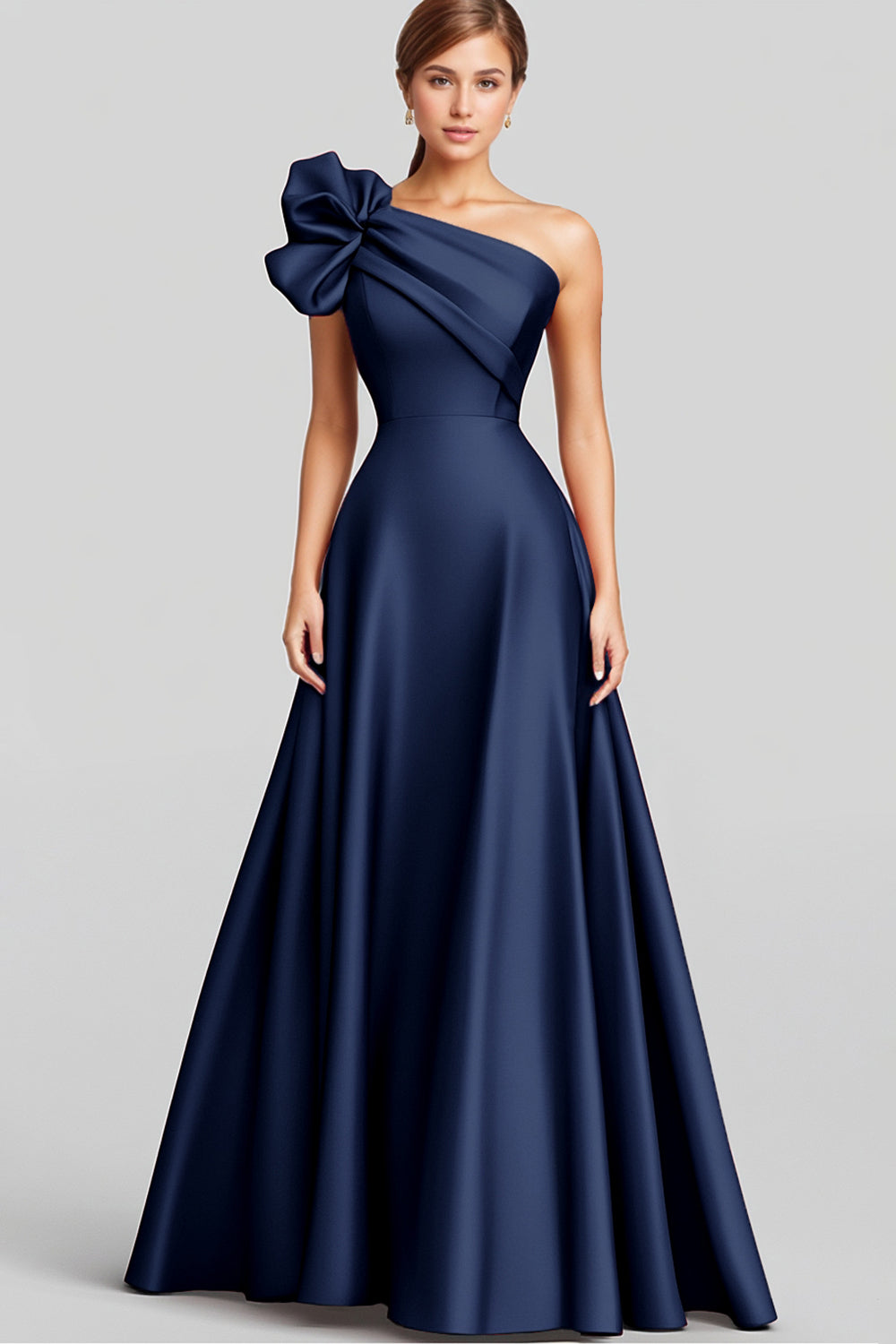 ZAPAKASA Women Navy Long Prom Dress A-Line Ruffled One Shoulder Satin Evening Dress ZAPAKASA Women Navy Long Prom Dress A-Line Ruffled One Shoulder Satin Evening Dress