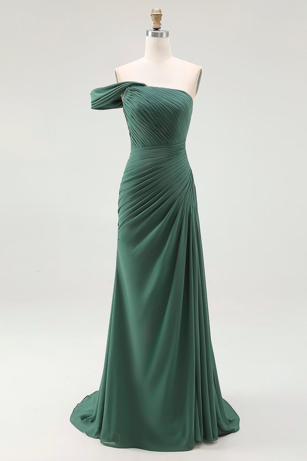 Zapakasa Women Dark Green Ruched Long Formal Dress One Shoulder Mermaid