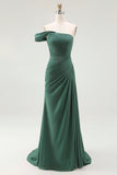 Mermaid Dark Green One Shoulder Pleated Long Formal Dress Mermaid Dark Green One Shoulder Pleated Long Formal Dress
