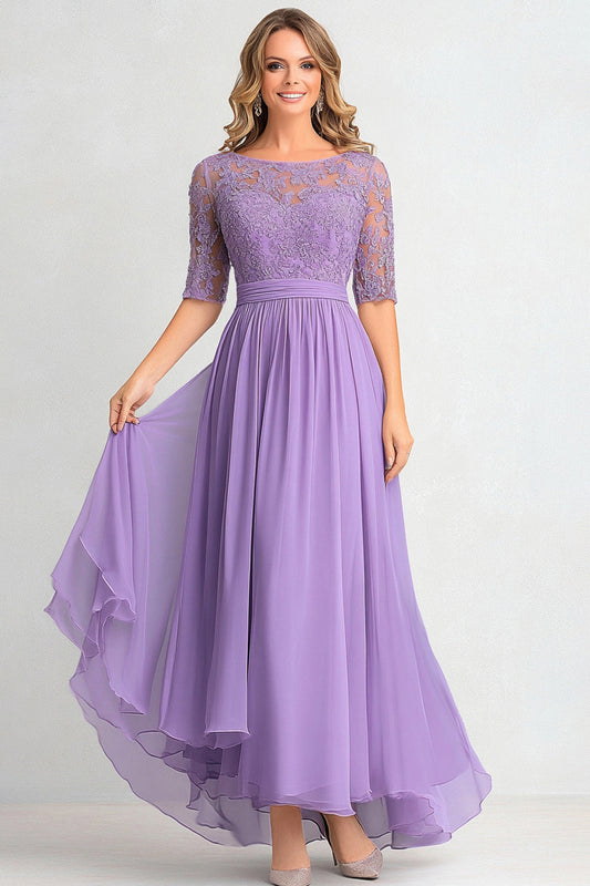 Elegant Lilac A Line Boat Neck Mother Of Bride Dress With Appliques