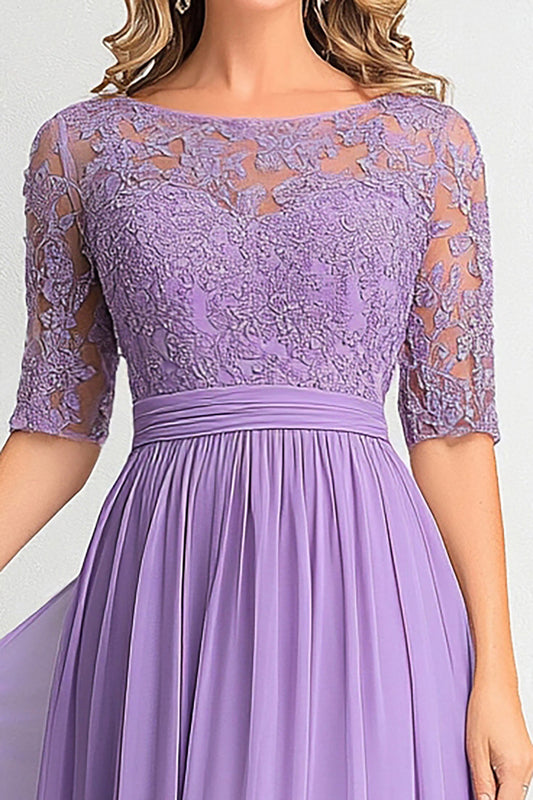 Elegant Lilac A Line Boat Neck Mother Of Bride Dress With Appliques