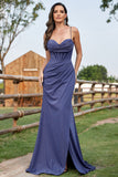 Sparkly Navy Mermaid Spaghetti Straps Corset Ruched Formal Dress with Slit Sparkly Navy Mermaid Spaghetti Straps Corset Ruched Formal Dress with Slit