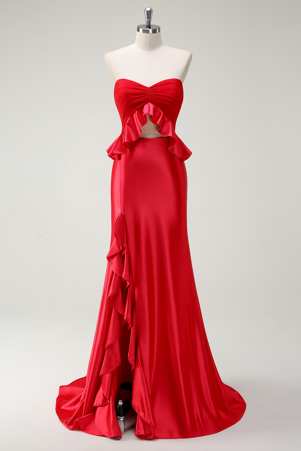 ZAPAKASA Women Red Sweetheart Mermaid Long Prom Dress with Slit Ruffled Satin Evening Dress ZAPAKASA Women Red Sweetheart Mermaid Long Prom Dress with Slit Ruffled Satin Evening Dress