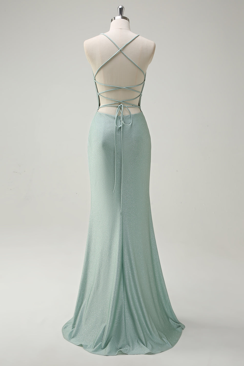 Sage Mermaid Spaghetti Straps Ruched Long Prom Dress with Lace Up Back Sage Mermaid Spaghetti Straps Ruched Long Prom Dress with Lace Up Back