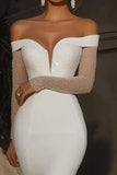 Elegant Ivory Off the Shoulder Mermaid Long Wedding Dress with Long Sleeves Elegant Ivory Off the Shoulder Mermaid Long Wedding Dress with Long Sleeves