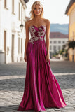Chic Fuchsia Strapless Sweetheart Long Prom Dress With Embroidery Chic Fuchsia Strapless Sweetheart Long Prom Dress With Embroidery