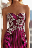 Chic Fuchsia Strapless Sweetheart Long Prom Dress With Embroidery Chic Fuchsia Strapless Sweetheart Long Prom Dress With Embroidery