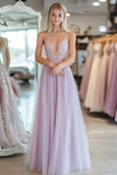 Light Purple A Line Tulle Spaghetti Straps Prom Dress with Lace Light Purple A Line Tulle Spaghetti Straps Prom Dress with Lace