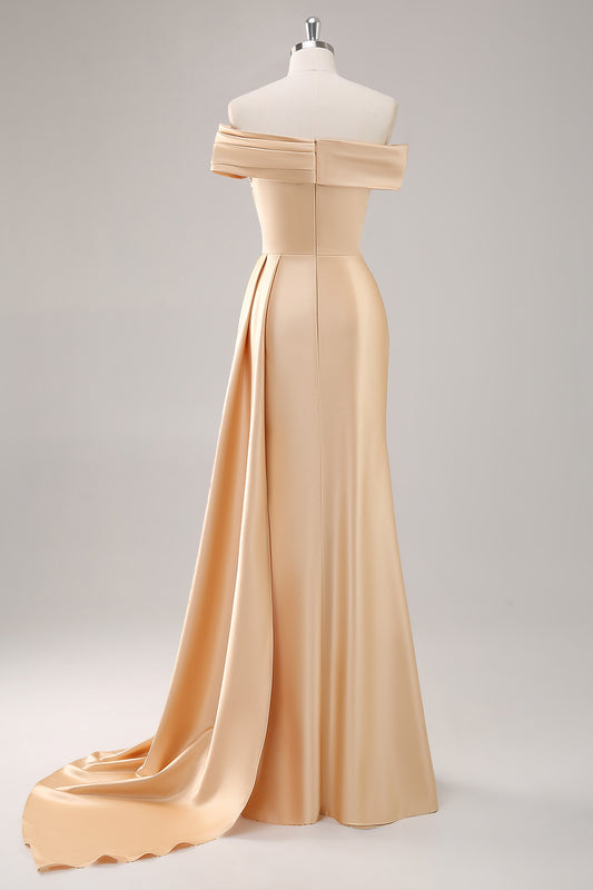 Ruched Champagne Sheath One Shoulder Long Formal Dress
