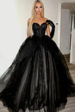 Sparkly Black Sweetheart Princess Tulle Long Prom Dress with Appliques Sparkly Black Sweetheart Princess Tulle Long Prom Dress with Appliques