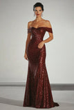 Sparkly Burgundy Off the Shoulder Sheath Gala Dress with Back Zipper Sparkly Burgundy Off the Shoulder Sheath Gala Dress with Back Zipper