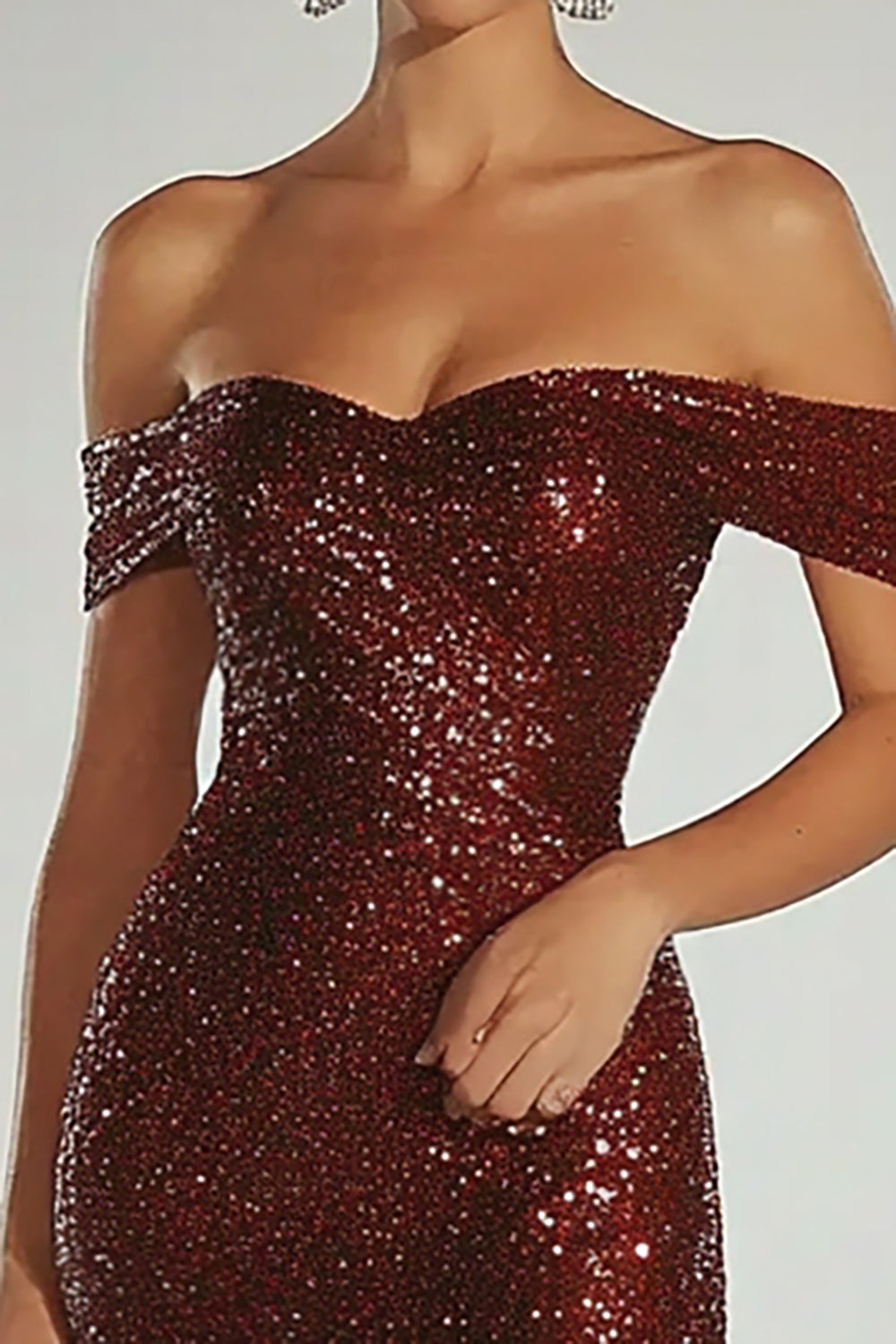 Sparkly Burgundy Off the Shoulder Sheath Gala Dress with Back Zipper Sparkly Burgundy Off the Shoulder Sheath Gala Dress with Back Zipper