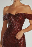 Sparkly Burgundy Off the Shoulder Sheath Gala Dress with Back Zipper Sparkly Burgundy Off the Shoulder Sheath Gala Dress with Back Zipper