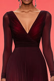 Elegant Ruched A Line V Neck Burgundy Military Ball Dress with Long Sleeves Elegant Ruched A Line V Neck Burgundy Military Ball Dress with Long Sleeves