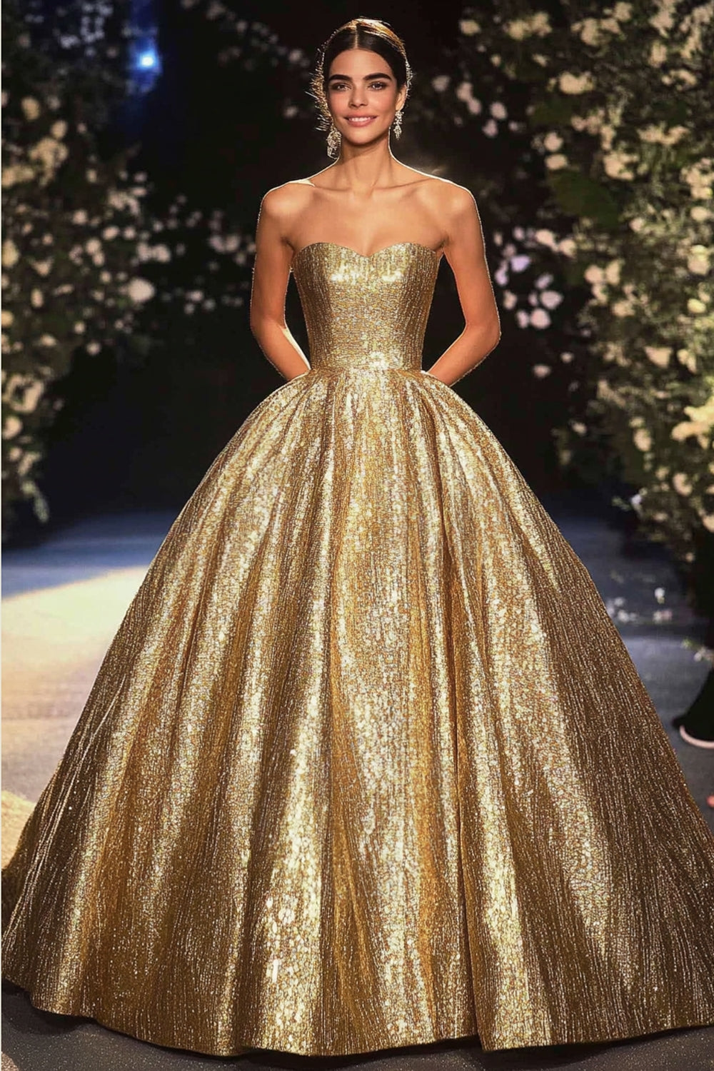 Zapaka Women Gold Red Carpet Dress A Line Metallic Satin Sequins Strapless Long Gala Ball Dress Zapaka Women Gold Red Carpet Dress A Line Metallic Satin Sequins Strapless Long Gala Ball Dress