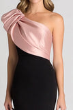Elegant Black&Blush Ruched One Shoulder Sheath Satin Gala Dress Elegant Black&Blush Ruched One Shoulder Sheath Satin Gala Dress