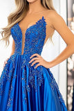 Princess Satin Royal Blue Spaghetti Straps Prom Dress with Appliques Princess Satin Royal Blue Spaghetti Straps Prom Dress with Appliques