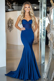 Sparkly Royal Blue Mermaid Sweetheart Ruched Beaded Long Prom Dress Sparkly Royal Blue Mermaid Sweetheart Ruched Beaded Long Prom Dress