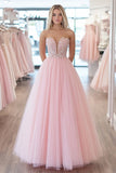 Sparkly Pink Ball Gown Sweetheart Tulle Long Prom Dress with Appliques Sparkly Pink Ball Gown Sweetheart Tulle Long Prom Dress with Appliques