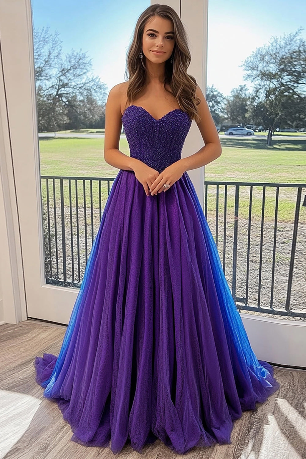 ZAPAKASA Women Tulle Plum Sweetheart Prom Dress with Appliques A Line Ball Gown Dress ZAPAKASA Women Tulle Plum Sweetheart Prom Dress with Appliques A Line Ball Gown Dress