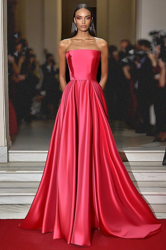 Watermelon A Line Satin Strapless Gala Dress