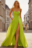 Sweetheart Chiffon Lemon Green A-Line Prom Dress with Ruches Sweetheart Chiffon Lemon Green A-Line Prom Dress with Ruches