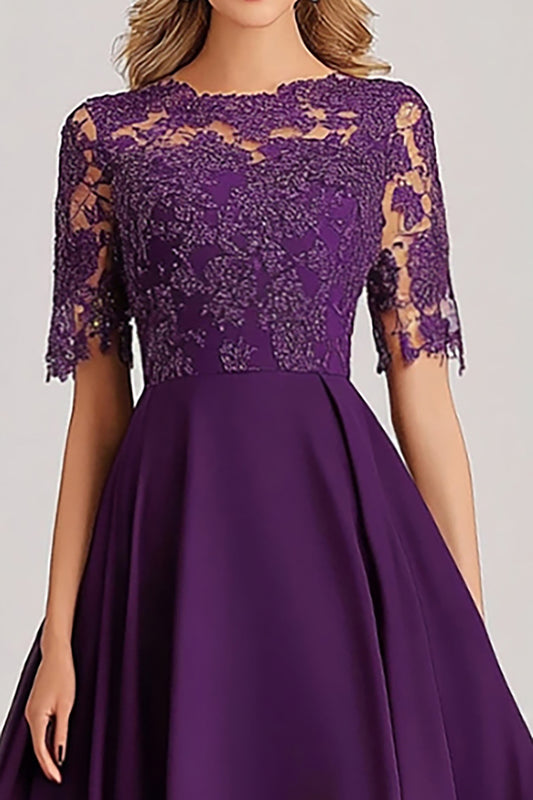 Lace Plum A Line Asymmetrical High-Low Mother of the Bride Dress
