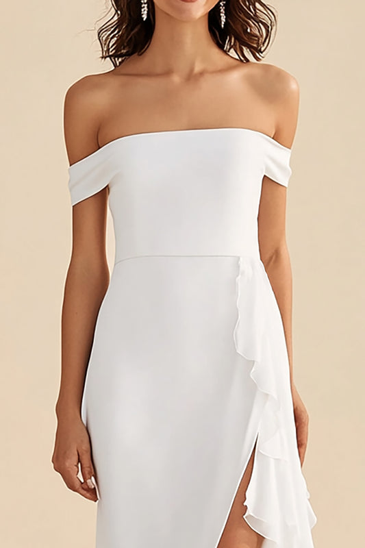 Square Neck White Sheath Asymmetrical Graduation Dress with Slit