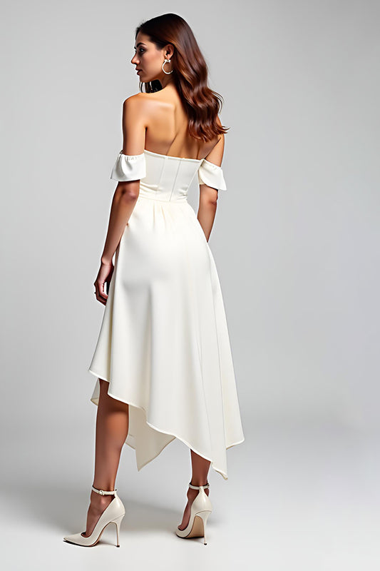 White Sweetheart Ruched Asymmetrical Graduation Dress