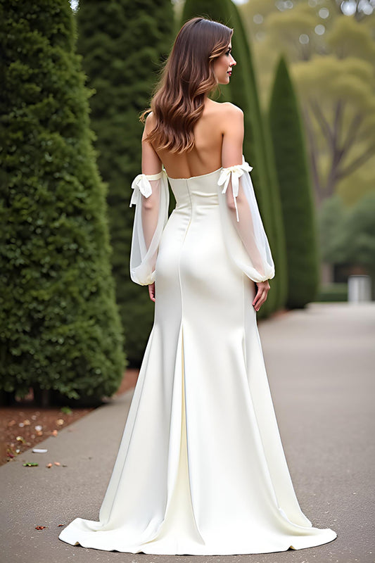 Sweetheart Ivory Sheath Backless Long Graduation Dress with Slit