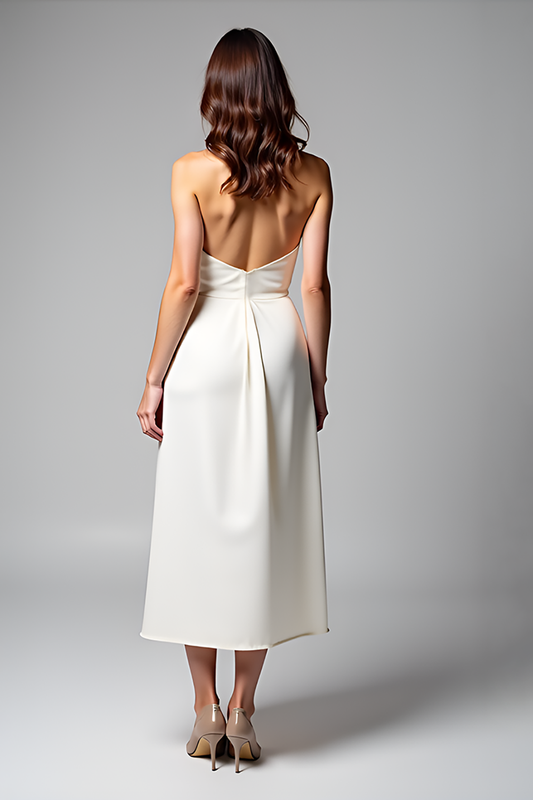 A Line White Halter Neck Knee-Length Graduation Dress