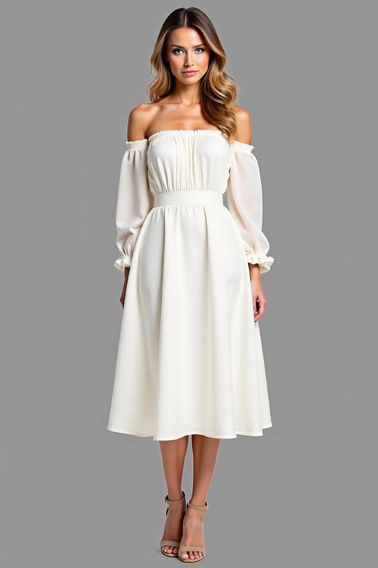 Off the Shoulder White Chiffon Graduation Dress