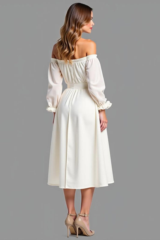 Off the Shoulder White Chiffon Graduation Dress