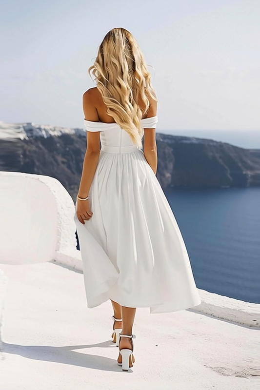 Chiffon White Off the Shoulder A Line Graduation Dress
