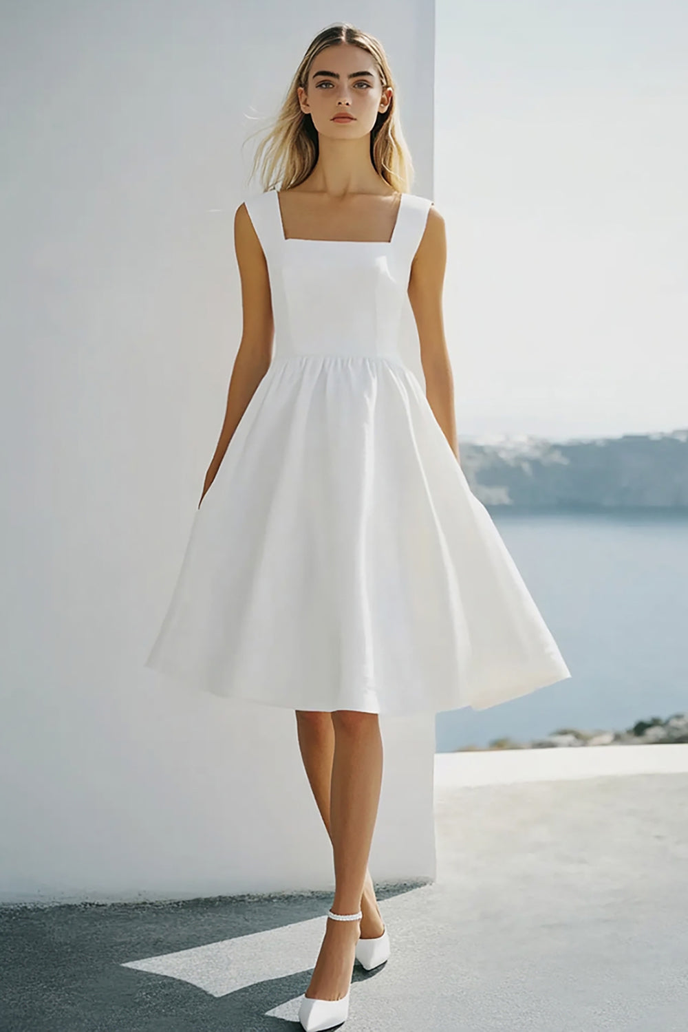Zapakasa Women Square Neck Graduation Dress White Chiffon Spaghetti Straps A Line Short Cocktail Dress Zapakasa Women Square Neck Graduation Dress White Chiffon Spaghetti Straps A Line Short Cocktail Dress