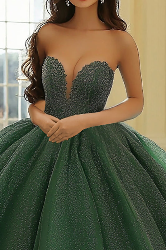 Dark Green Ball Gown Strapless Sweetheart Quinceanera Dress