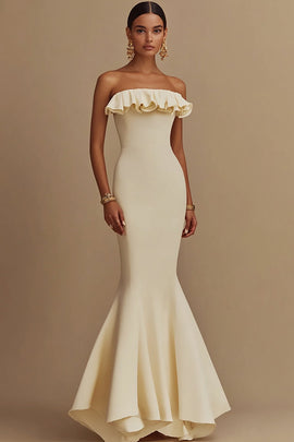Daffodil Straight Mermaid Satin Ankle Length Little White Dress with Ruffles