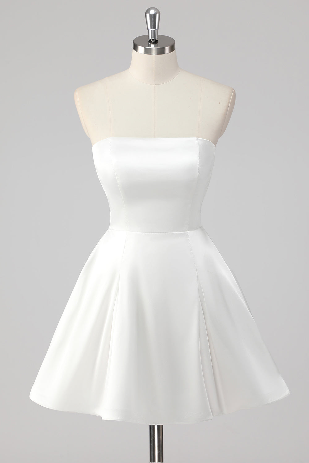 ZAPAKASA Women Simple White A-Line Graduation Dress Strapless Square Neck Mini Backless Ruched Satin Little White Dress ZAPAKASA Women Simple White A-Line Graduation Dress Strapless Square Neck Mini Backless Ruched Satin Little White Dress